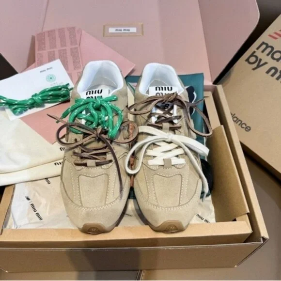 Miu Miu Beige and Green Sneakers - Picture 5 of 9